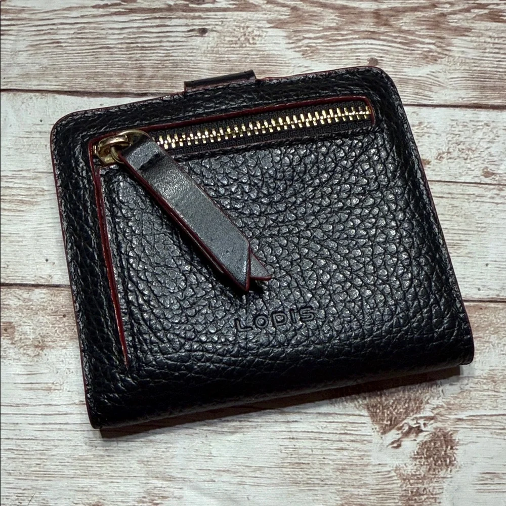 Lodis Black Pebbled Leather Card Holder Coin Purse